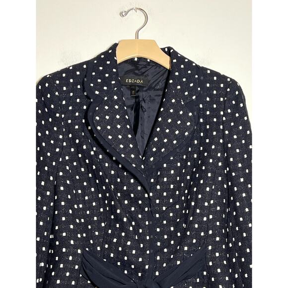 Escada Black with White Dot Silk Tie Accent Blazer Jacket Size 6 US 36 - Picture 3 of 9